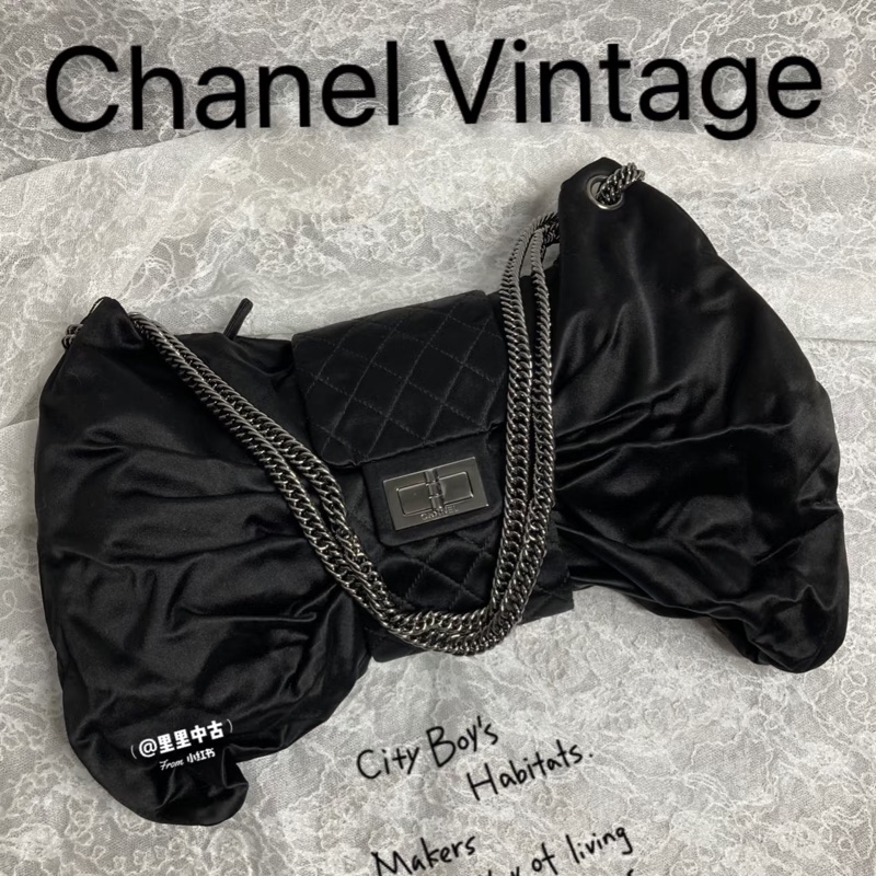 Chanel • 2.55黑銀緞面大蝴蝶結鏈條包 08年秀款-4