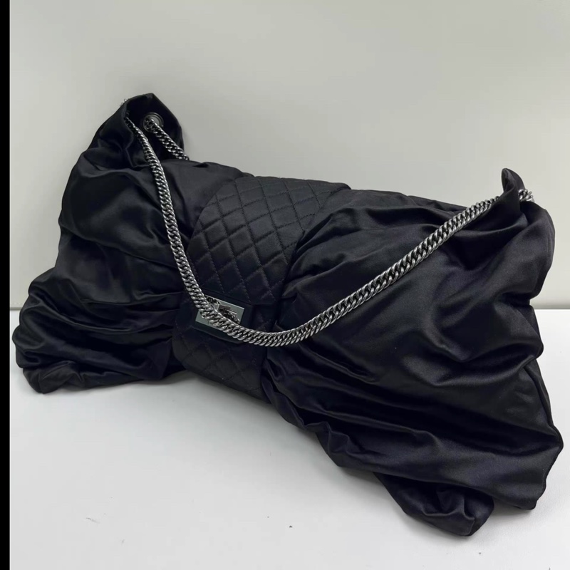 Chanel • 2.55黑銀緞面大蝴蝶結鏈條包 08年秀款-8