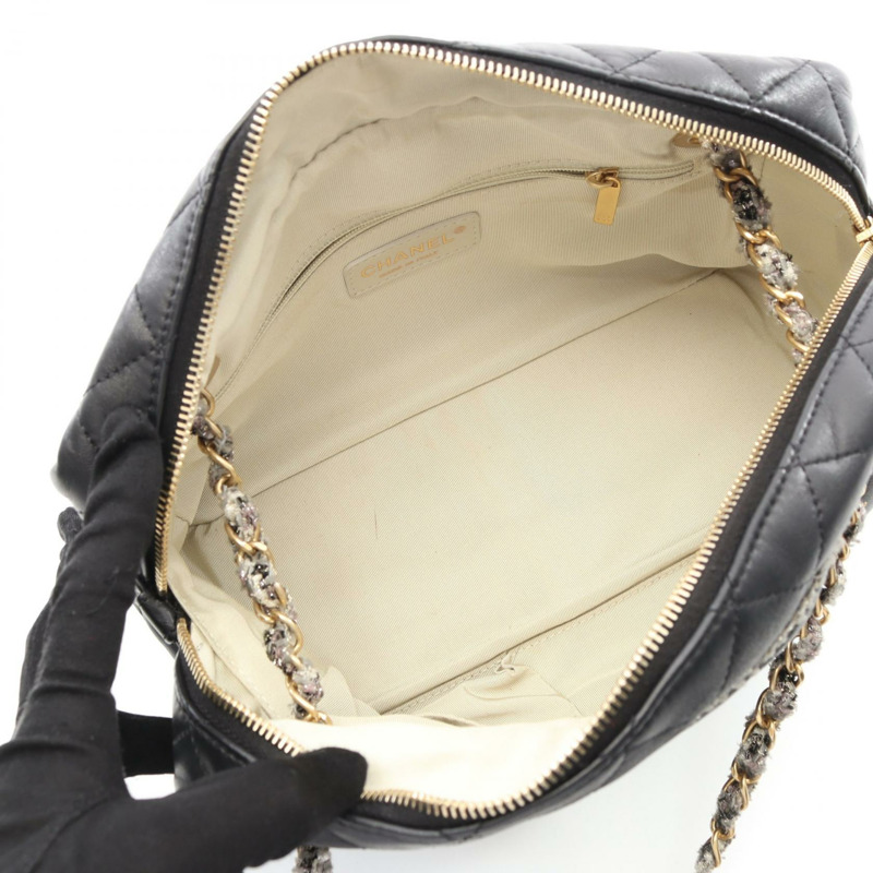 香奈兒 (CHANEL) 絎縫鏈條單肩包,羊皮材質,黑色,二手,女士款,金色五金配件,COCO CC-2