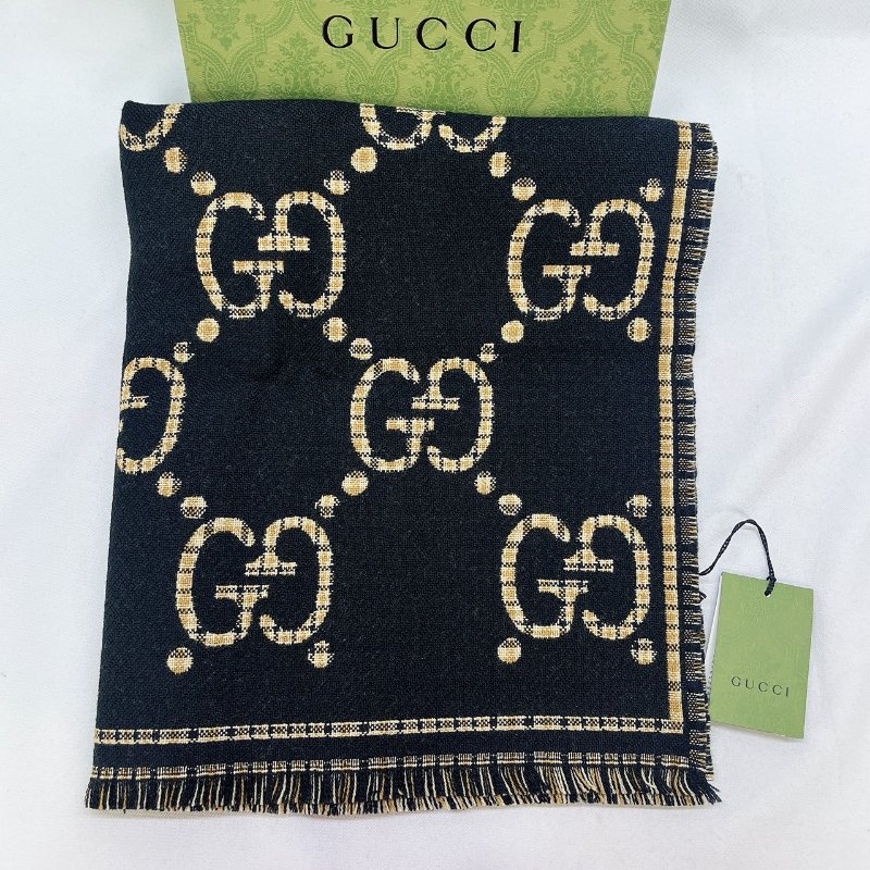 GUCCI 全新雙色千鳥格羊毛圍巾披肩-0