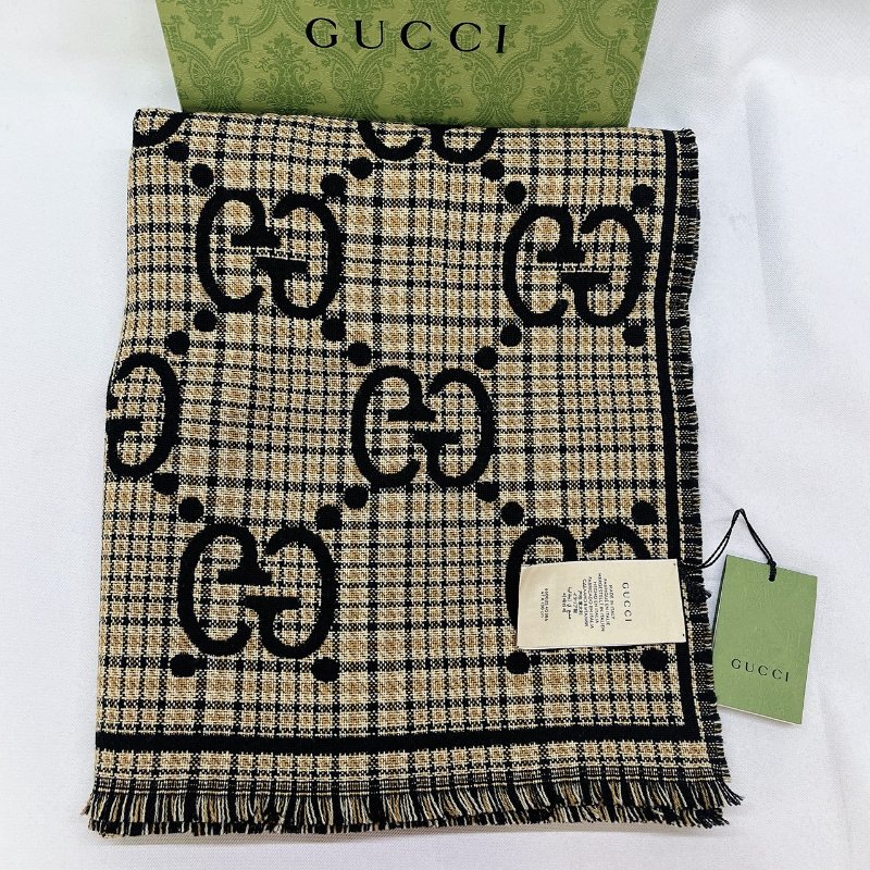 GUCCI 全新雙色千鳥格羊毛圍巾披肩-1