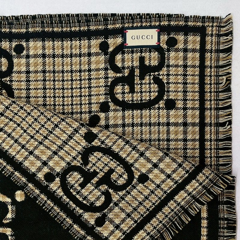 GUCCI 全新雙色千鳥格羊毛圍巾披肩-2