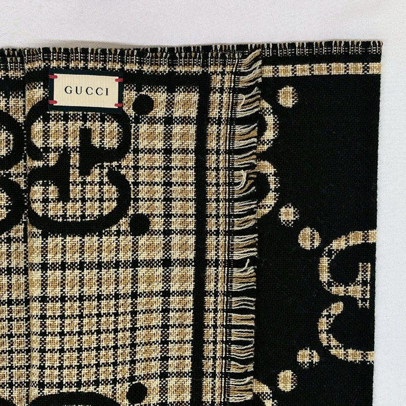 GUCCI 全新雙色千鳥格羊毛圍巾披肩-3
