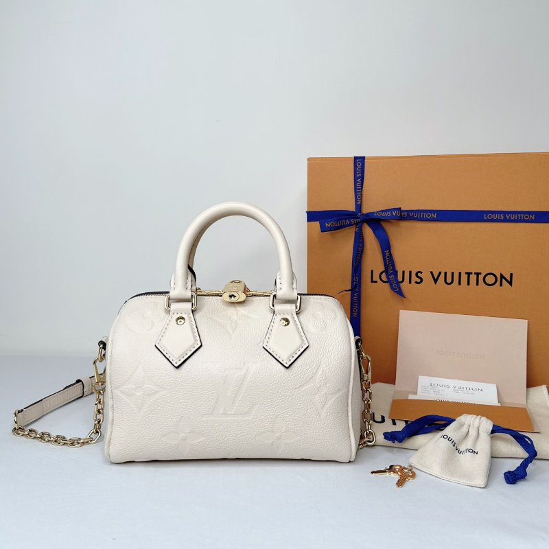 LV 奶油白全皮革壓紋Speedy 20-0