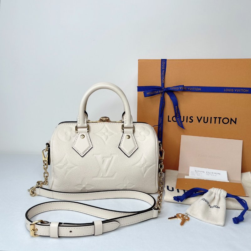 LV 奶油白全皮革壓紋Speedy 20-1