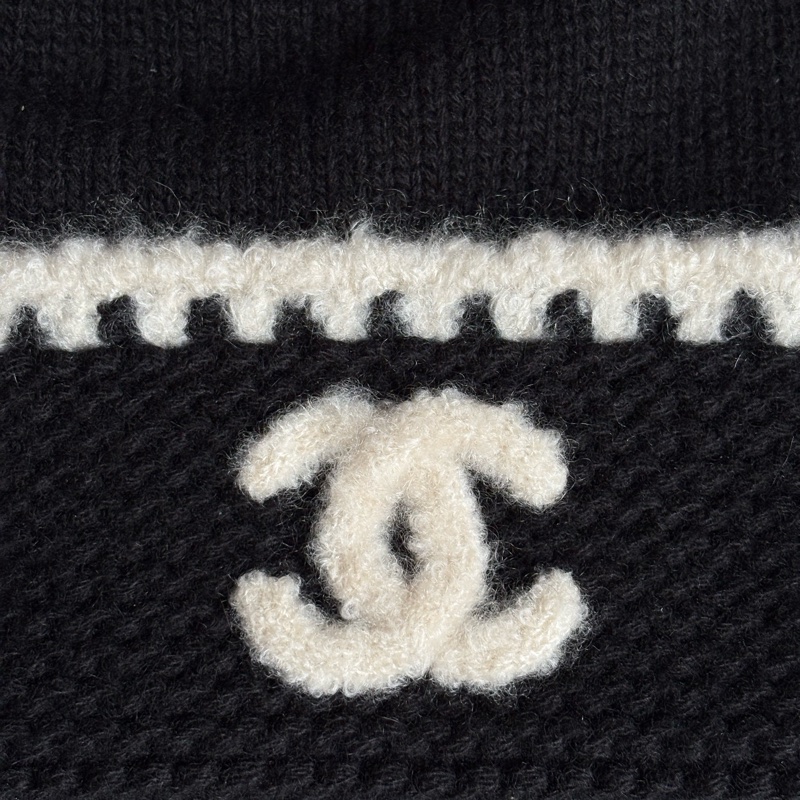 香奈兒 Chanel 經典款 cashmere 針織 毛帽  /冷帽/帽子/毛線帽 /黑底 白字 logo-13