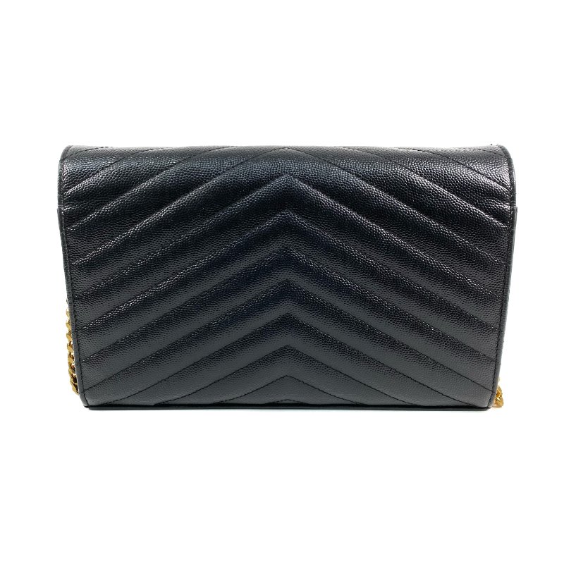 △ Saint Laurent 聖羅蘭 Black Caviar Skin Gold Tone Metal Wallet On Chain 黑色粒紋小牛皮金色金屬鎖鏈銀包 - 257011754-2