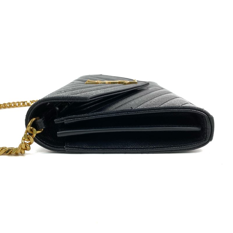△ Saint Laurent 聖羅蘭 Black Caviar Skin Gold Tone Metal Wallet On Chain 黑色粒紋小牛皮金色金屬鎖鏈銀包 - 257011754-6