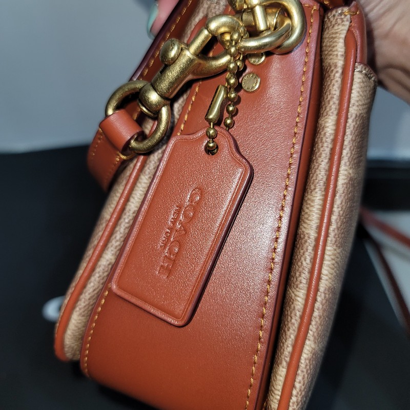 COACH 棕色老花輕巧手提斜背包-3