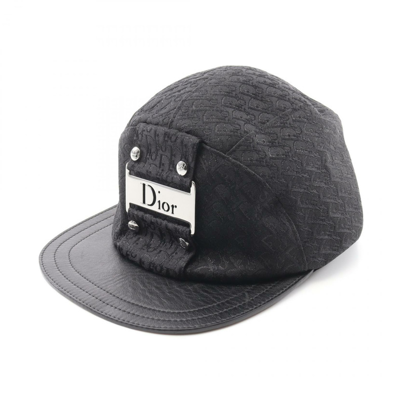 Dior Oblique Galliano 帽子皮革聚酯/棉黑色二手男款-0