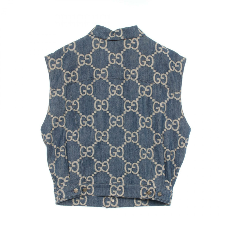 GUCCI Jumbo GG 牛仔背心 Best 674339 棉質海軍藍米色二手男款-1