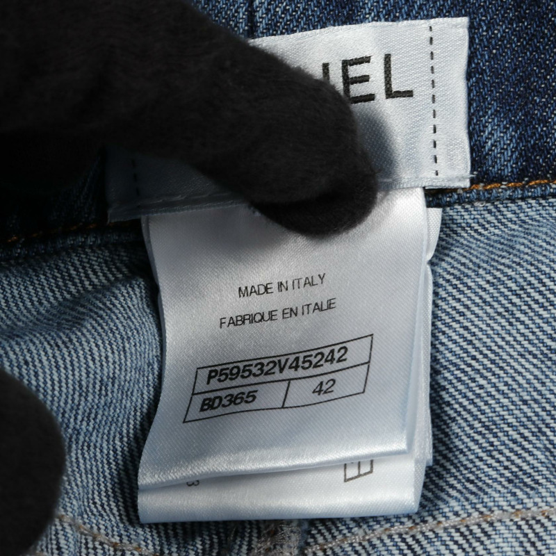香奈兒 (CHANEL) 斜紋軟呢飾邊牛仔褲 P59532 棉質藍色 42 號 二手女裝-4