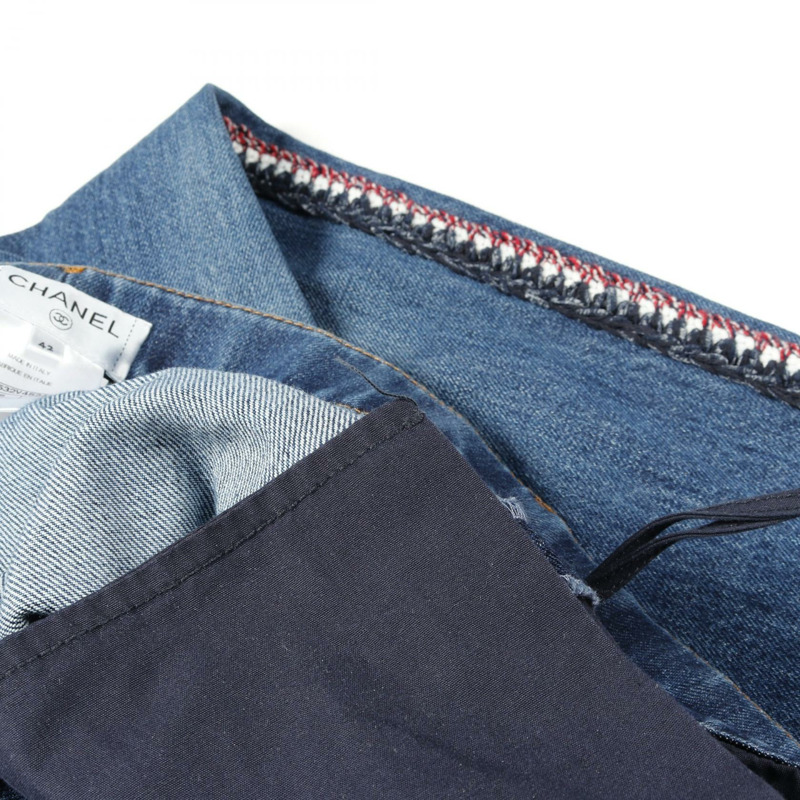 香奈兒 (CHANEL) 斜紋軟呢飾邊牛仔褲 P59532 棉質藍色 42 號 二手女裝-7