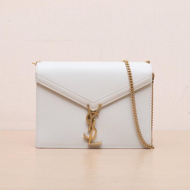 SAINT LAURENT(聖羅蘭) CASSANDRA 手柄 中號 24.5 光面壓印 米白色 金扣-0