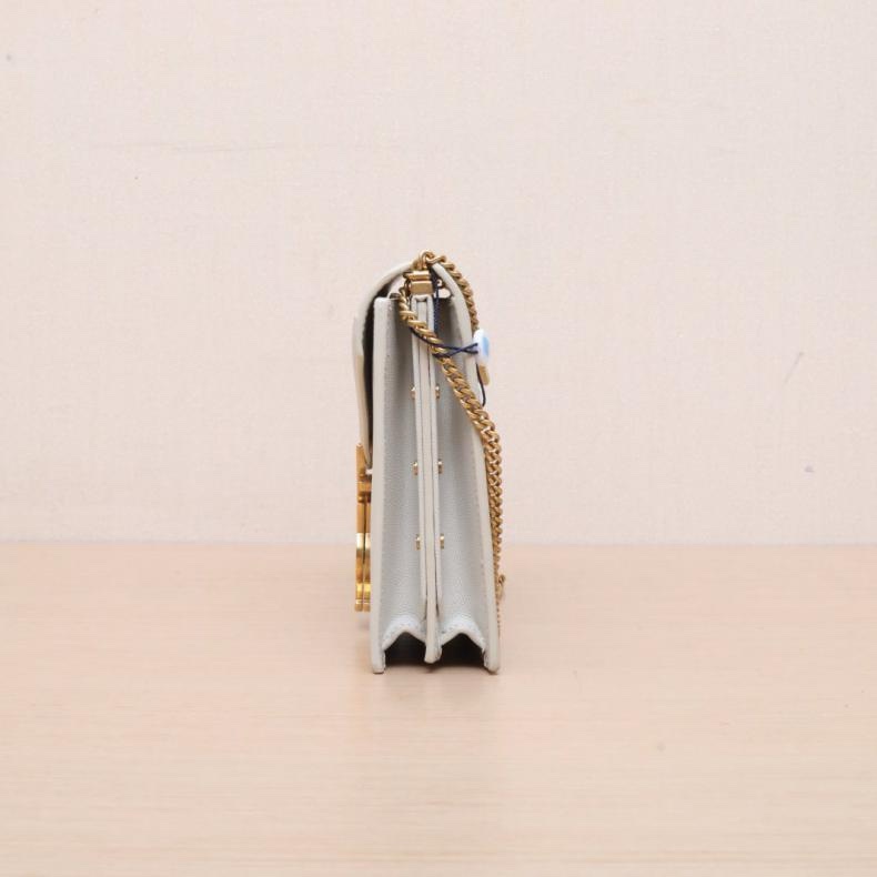 SAINT LAURENT(聖羅蘭) CASSANDRA 手柄 中號 24.5 光面壓印 米白色 金扣-1