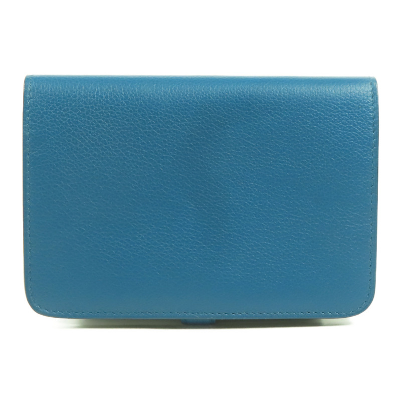 HERMES Evercolor皮革Dogon Compact銀扣錢包Bleu De Galice-1