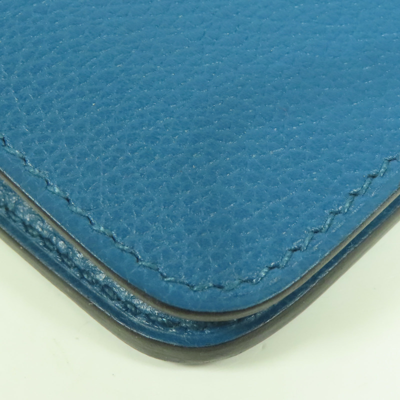 HERMES Evercolor皮革Dogon Compact銀扣錢包Bleu De Galice-5