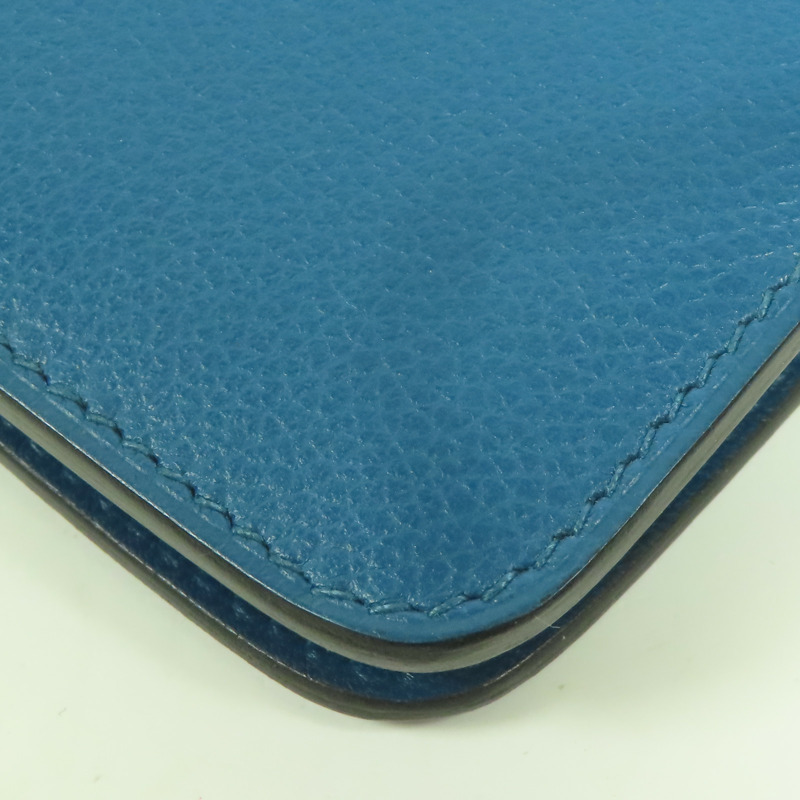 HERMES Evercolor皮革Dogon Compact銀扣錢包Bleu De Galice-8