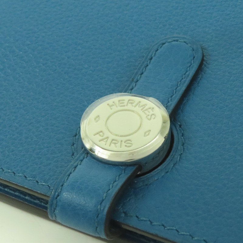 HERMES Evercolor皮革Dogon Compact銀扣錢包Bleu De Galice-9