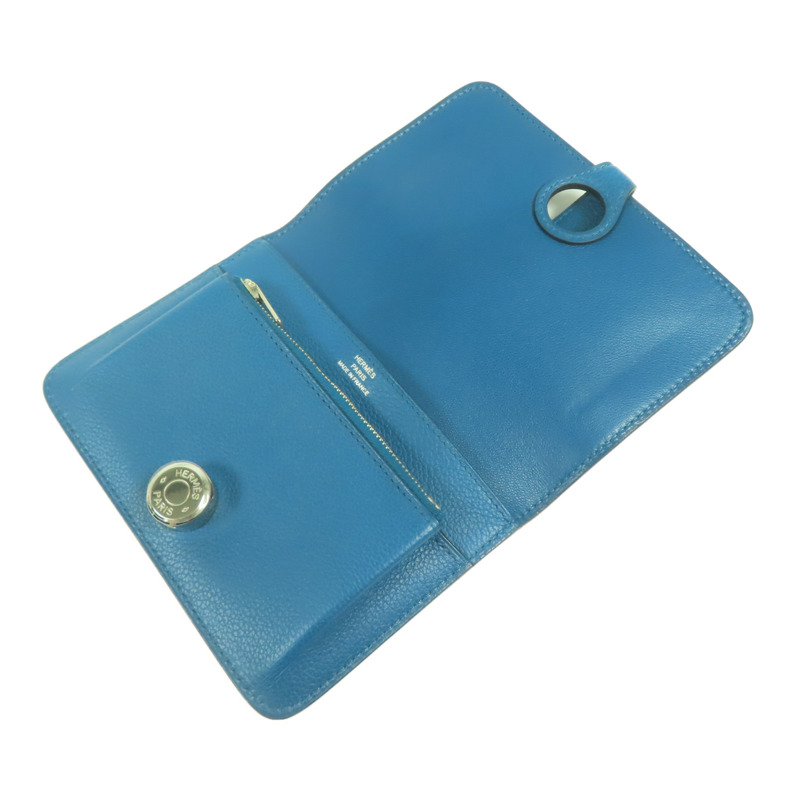 HERMES Evercolor皮革Dogon Compact銀扣錢包Bleu De Galice-12