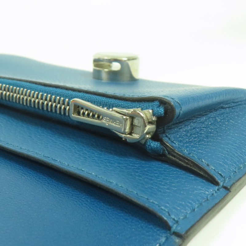 HERMES Evercolor皮革Dogon Compact銀扣錢包Bleu De Galice-13