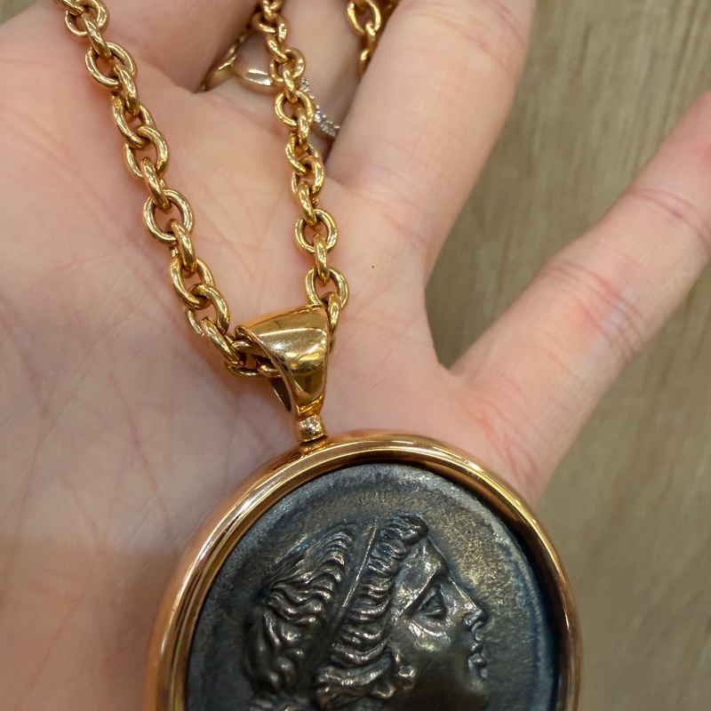 收藏專家！！Bvlgari 750玫瑰金古幣人頭馬雙面項鏈Monete347707-8