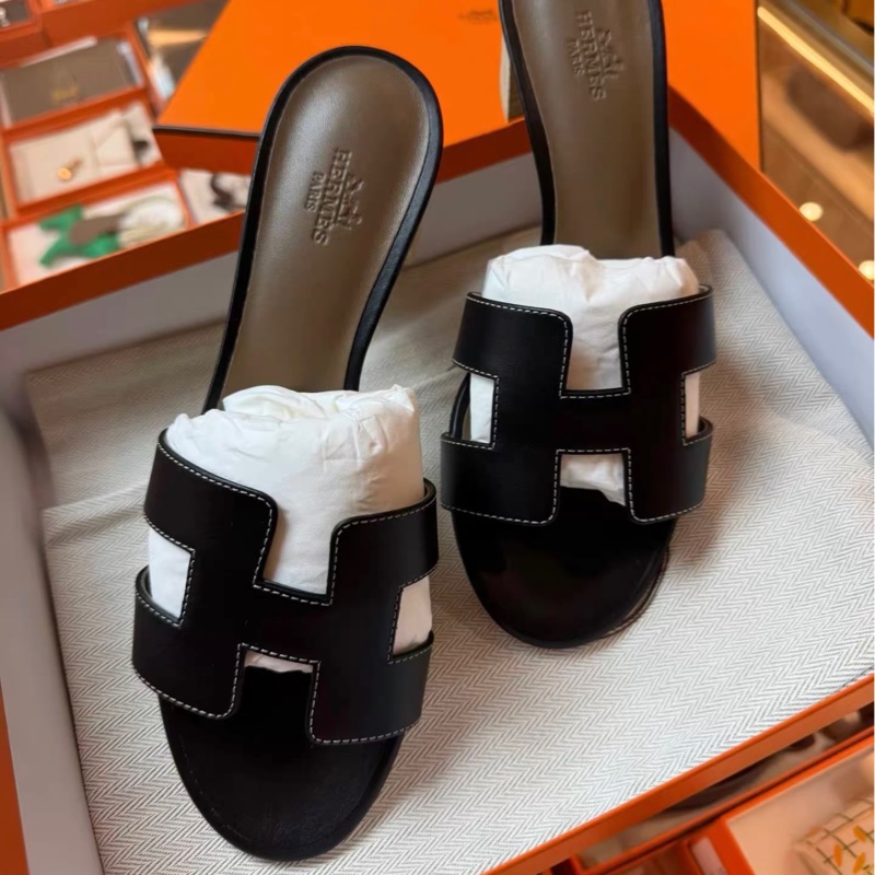 HERMES愛馬仕 Oasis 粗中高跟（約3-5cm)涼拖 黑色 36碼-0