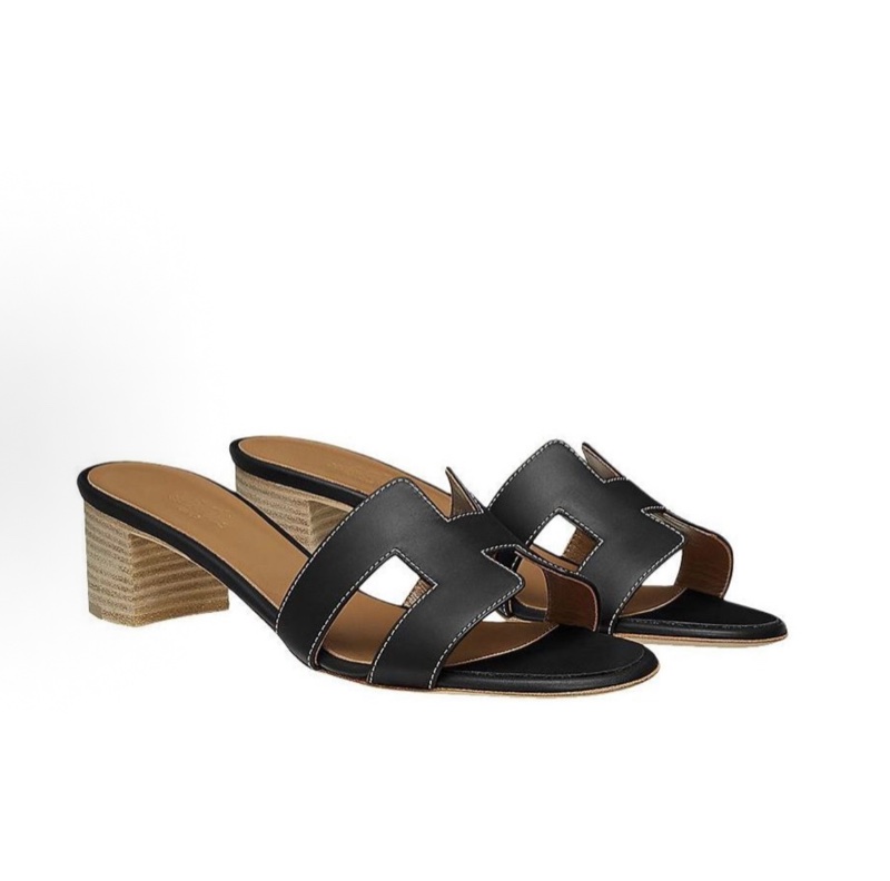 HERMES愛馬仕 Oasis 粗中高跟（約3-5cm)涼拖 黑色 36碼-1