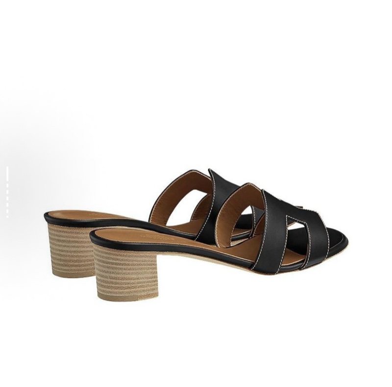 HERMES愛馬仕 Oasis 粗中高跟（約3-5cm)涼拖 黑色 36碼-2