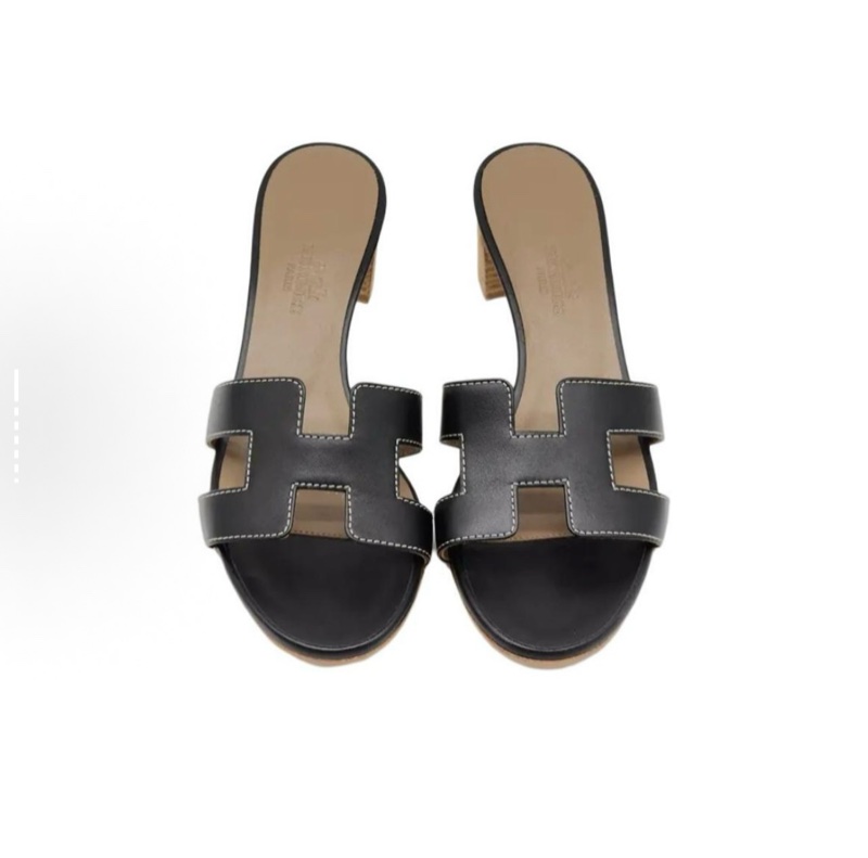 HERMES愛馬仕 Oasis 粗中高跟（約3-5cm)涼拖 黑色 36碼-3
