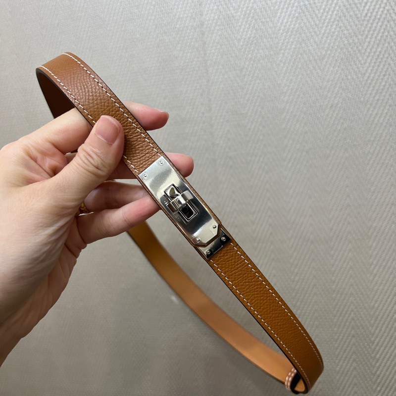 Hermes 金棕Epsom皮銀釦窄版Kelly腰帶-0