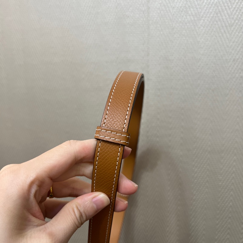 Hermes 金棕Epsom皮銀釦窄版Kelly腰帶-3