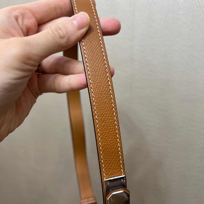 Hermes 金棕Epsom皮銀釦窄版Kelly腰帶-4