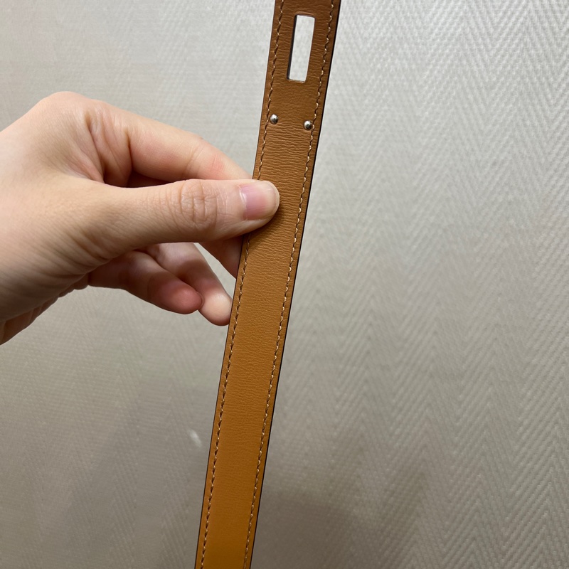 Hermes 金棕Epsom皮銀釦窄版Kelly腰帶-5