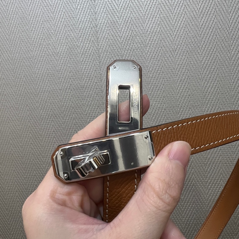 Hermes 金棕Epsom皮銀釦窄版Kelly腰帶-8
