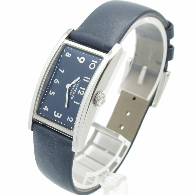 Tiffany & Co. East West Mini 手錶 不鏽鋼 皮革錶帶 女款 藍色 36668644-2