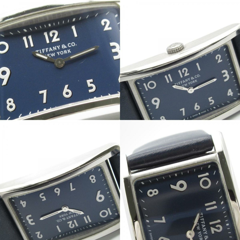 Tiffany & Co. East West Mini 手錶 不鏽鋼 皮革錶帶 女款 藍色 36668644-7
