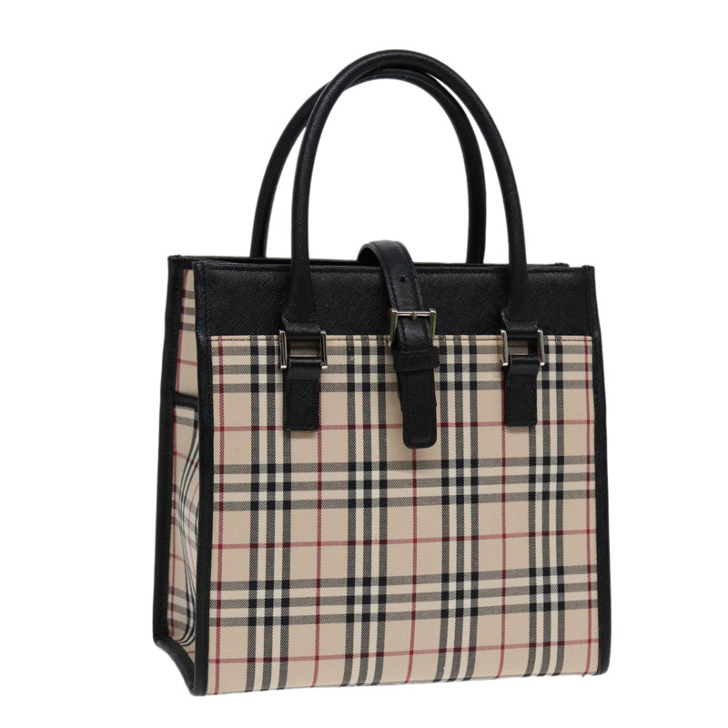 【日本直送】BURBERRY Nova 格紋手提包 帆布 米色 黑色 正品 am6710-0