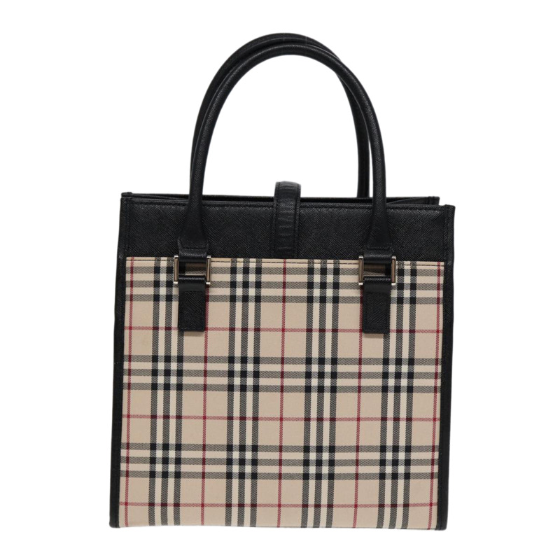 【日本直送】BURBERRY Nova 格紋手提包 帆布 米色 黑色 正品 am6710-1