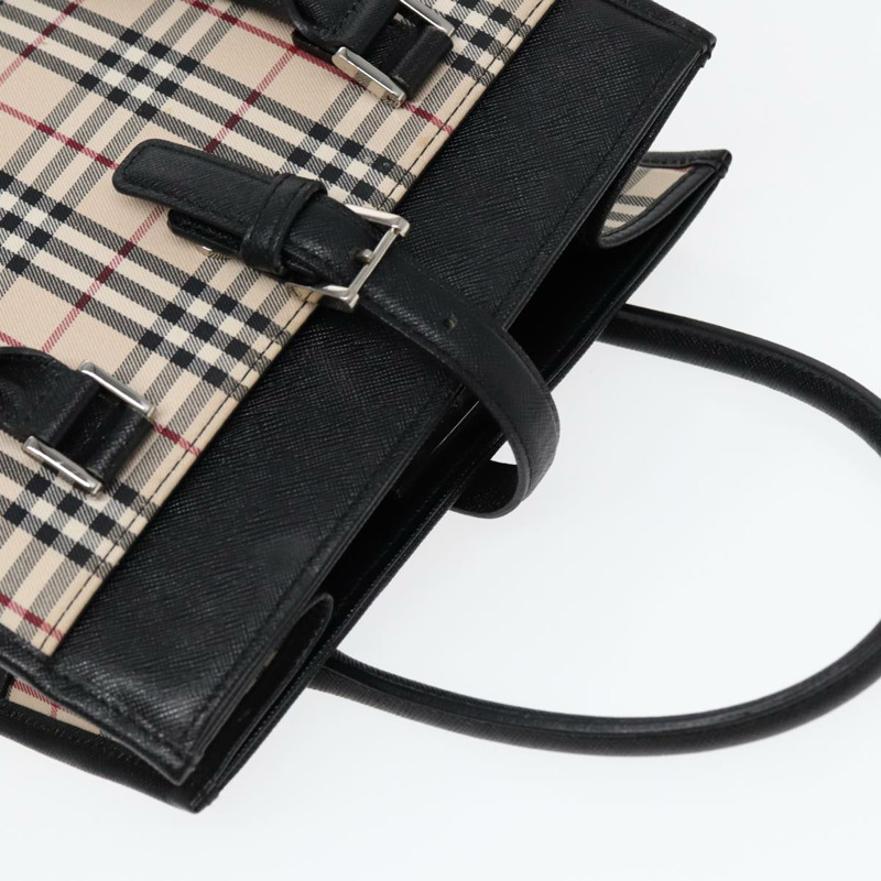 【日本直送】BURBERRY Nova 格紋手提包 帆布 米色 黑色 正品 am6710-5