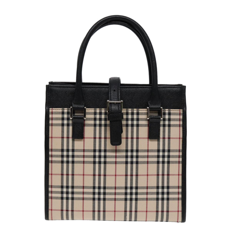 【日本直送】BURBERRY Nova 格紋手提包 帆布 米色 黑色 正品 am6710-12