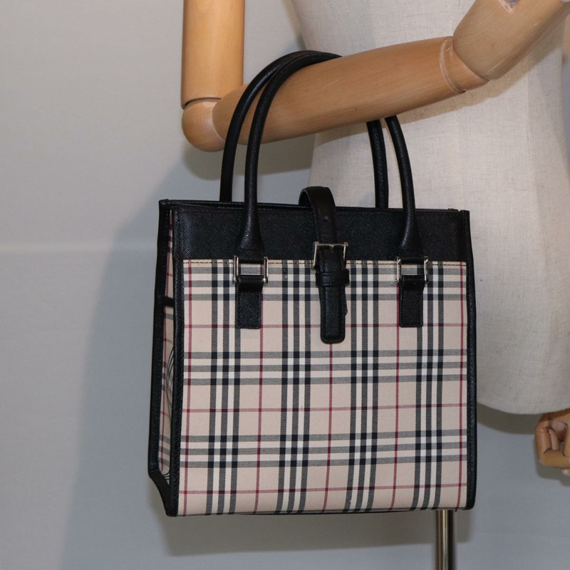 【日本直送】BURBERRY Nova 格紋手提包 帆布 米色 黑色 正品 am6710-22