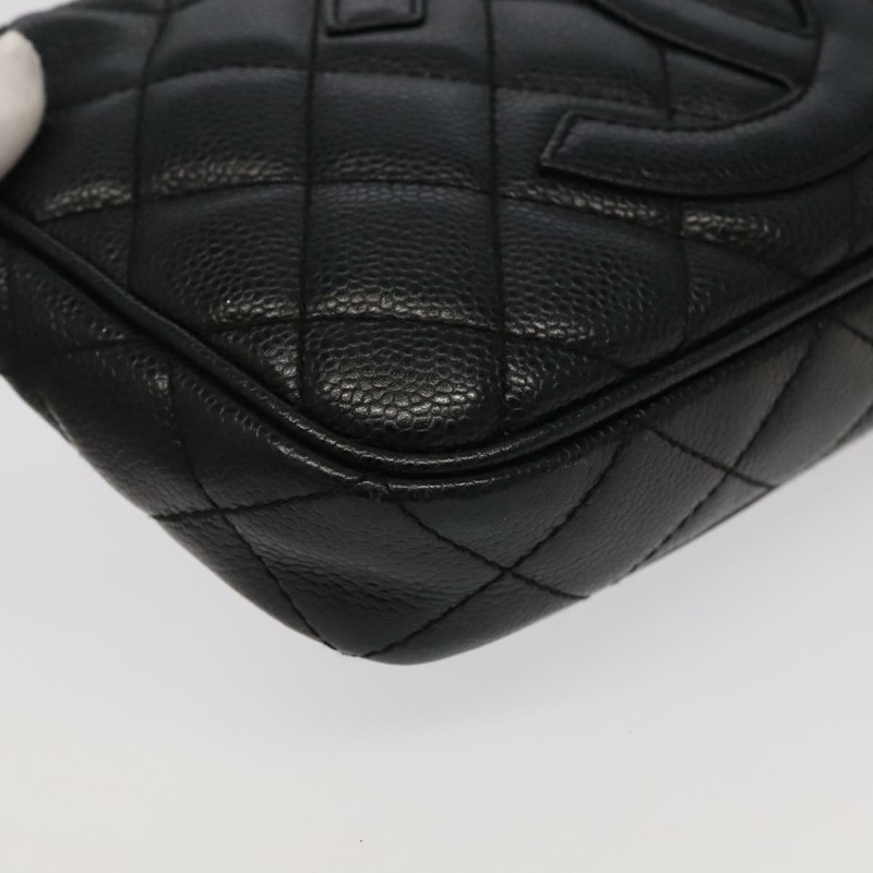 【日本直送】香奈兒 (CHANEL) 絎縫 COCO 標誌鏈單背包，魚子醬紋皮革，黑色，CC 標誌，正品編號 97733A-14