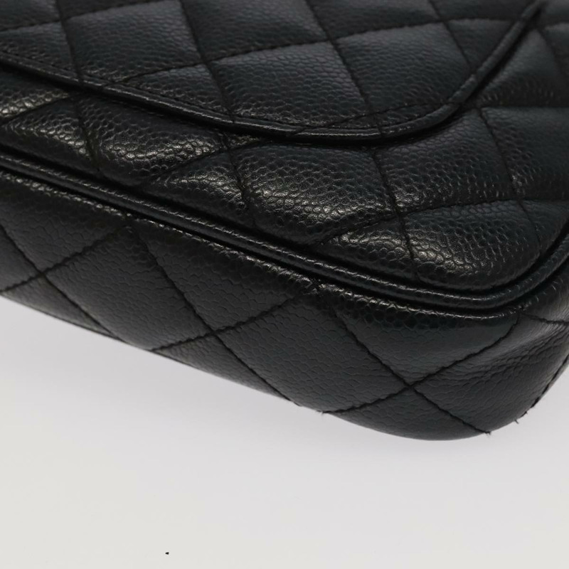 【日本直送】香奈兒 (CHANEL) 絎縫 COCO 標誌鏈單背包，魚子醬紋皮革，黑色，CC 標誌，正品編號 97733A-15