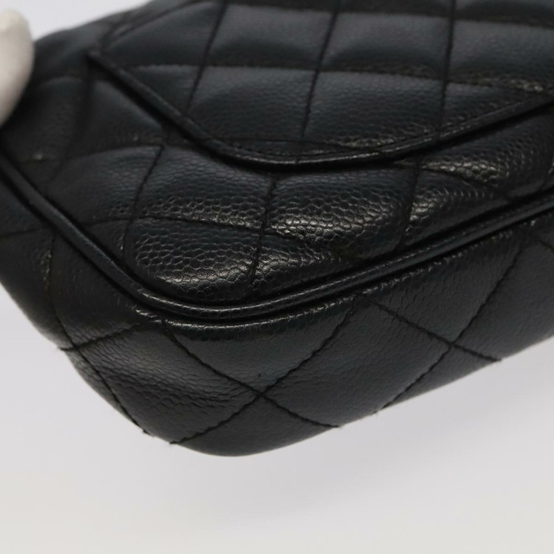 【日本直送】香奈兒 (CHANEL) 絎縫 COCO 標誌鏈單背包，魚子醬紋皮革，黑色，CC 標誌，正品編號 97733A-16