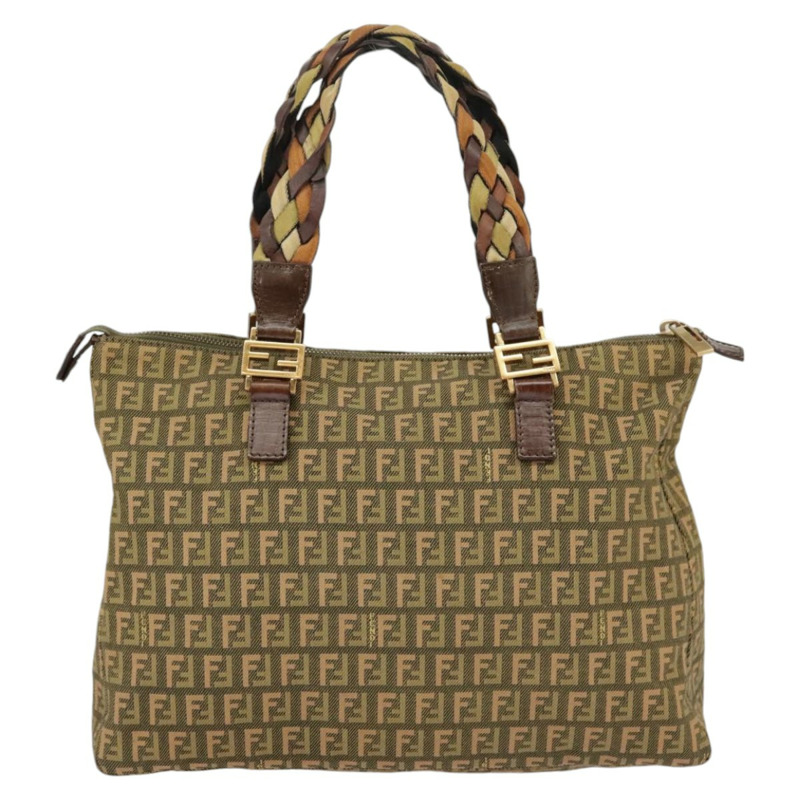 【日本直送】FENDI Zucchino 帆布手提包 卡其色 8BH138 正品 102160-1