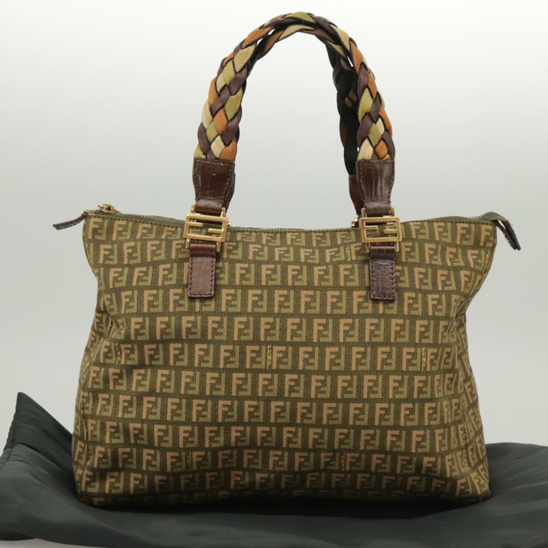 【日本直送】FENDI Zucchino 帆布手提包 卡其色 8BH138 正品 102160-11