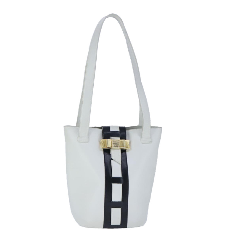 【日本直送】CELINE 絲帶托特包 皮革 白色 黑色 正品 100656-0