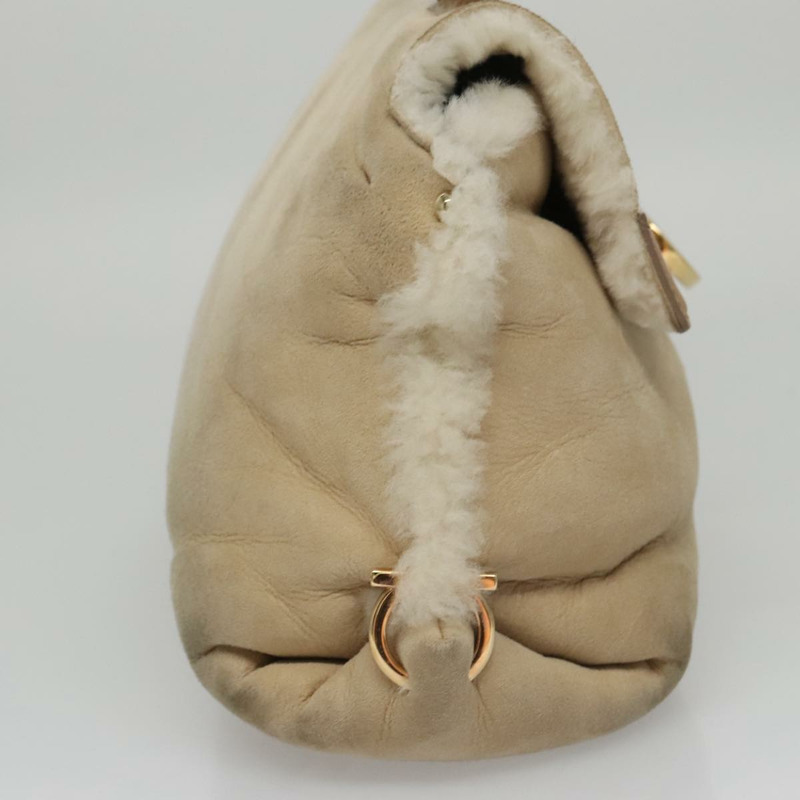 【日本直送】Salvatore Ferragamo Gancini 手提包 Mouton 2way 米色金色 Authentic 104184-3