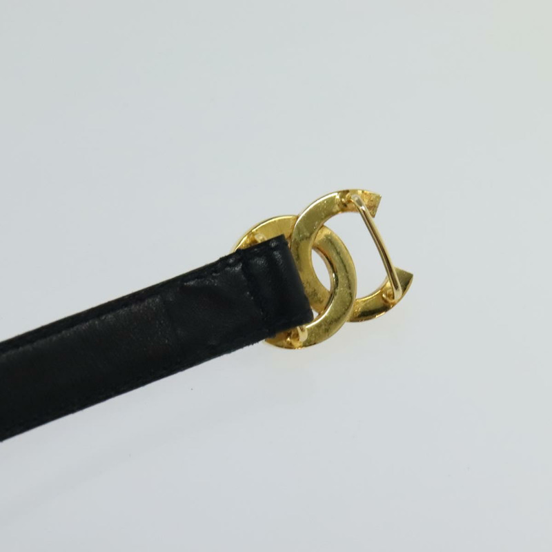 【日本直送】香奈兒 COCO 馬克帶 皮革 26.4 英吋 黑金 CC 正品 yk17305-9